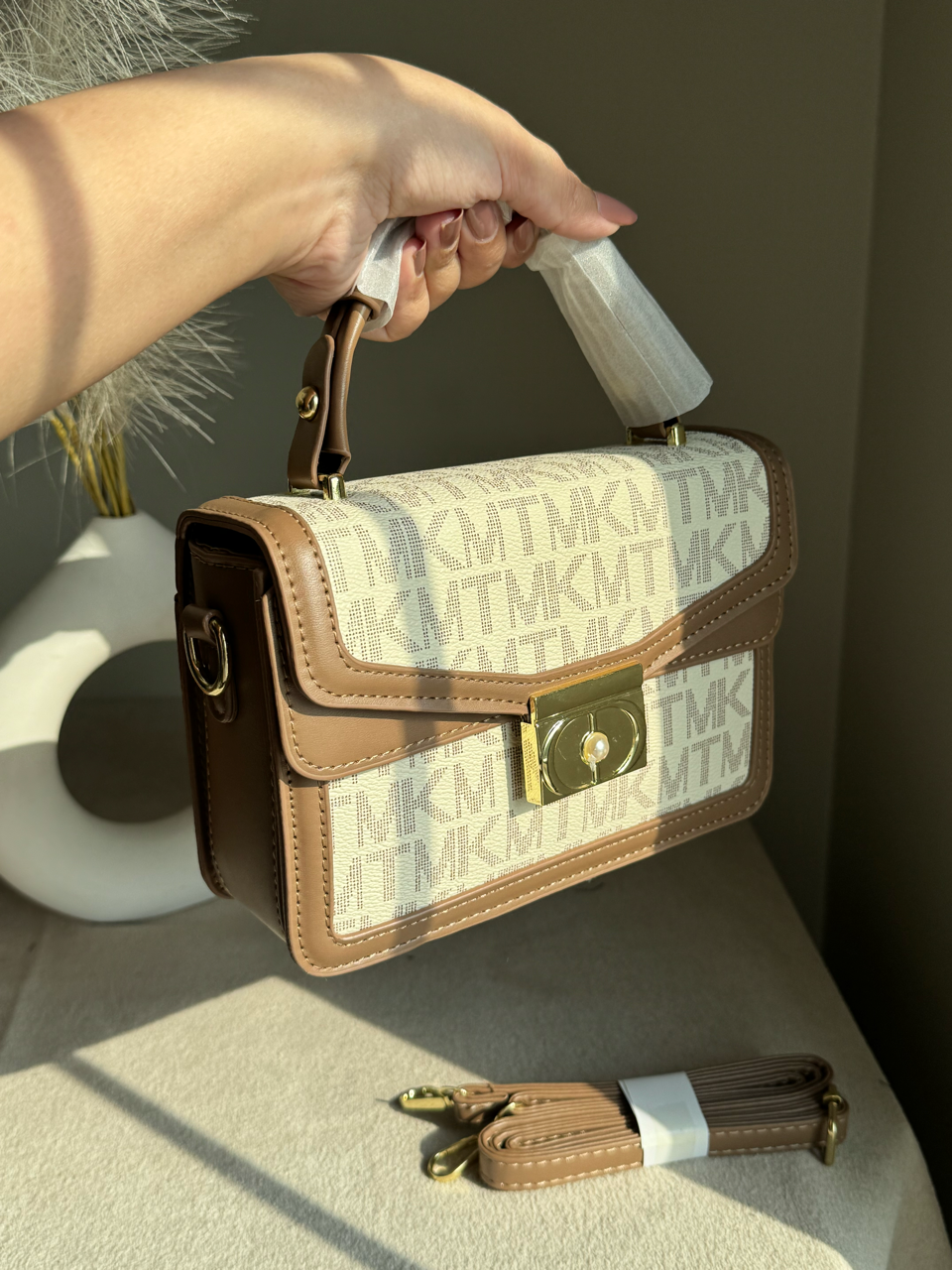 Belle Pearl Accent Handbag - Beige Tan
