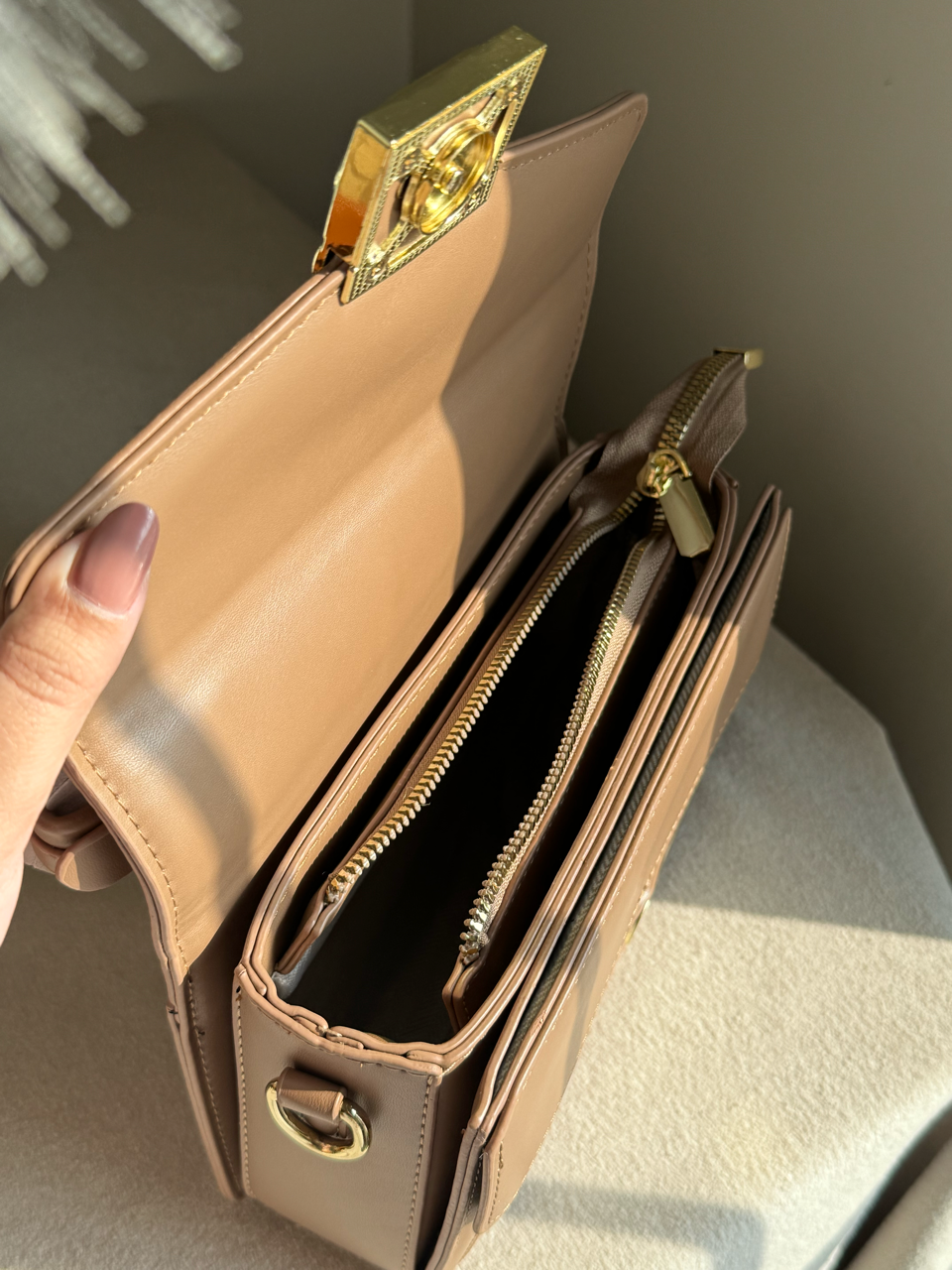 Belle Pearl Accent Handbag - Beige Tan