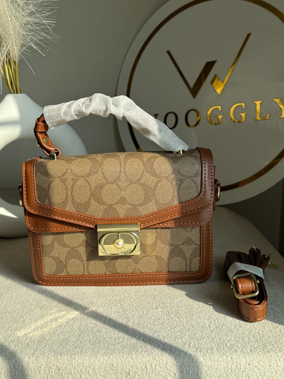 Mocha Pearl Accent Handbag - Chestnut Brown