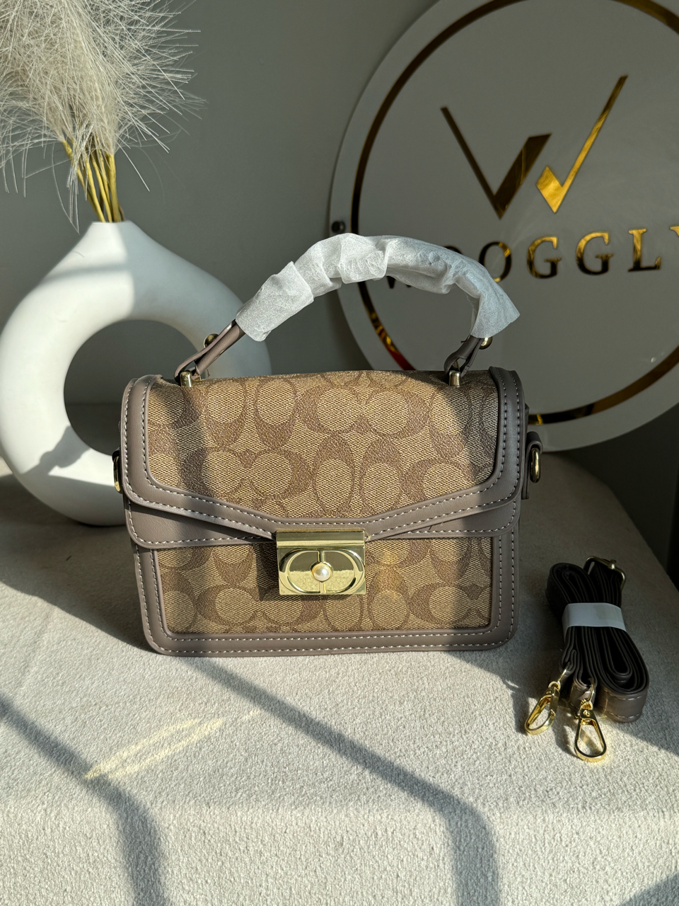 Mocha Pearl Accent Handbag - Ash Brown
