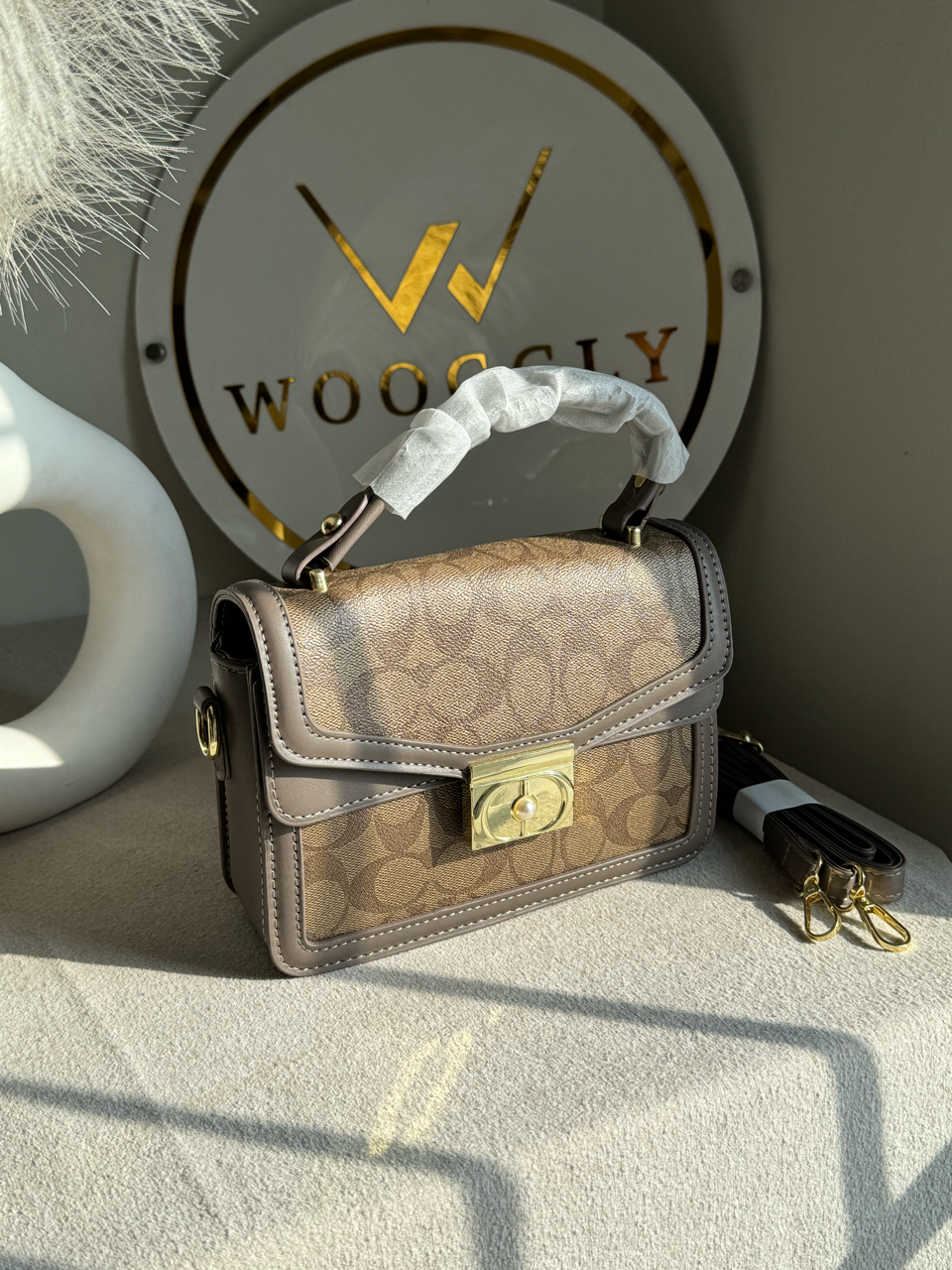 Mocha Pearl Accent Handbag - Ash Brown