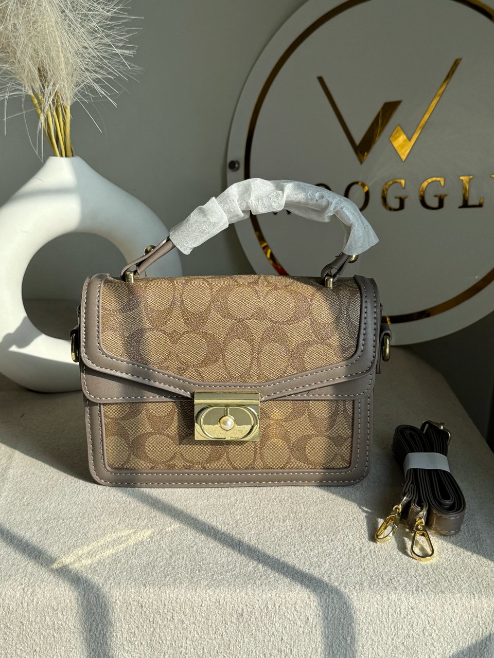 Mocha Pearl Accent Handbag - Ash Brown