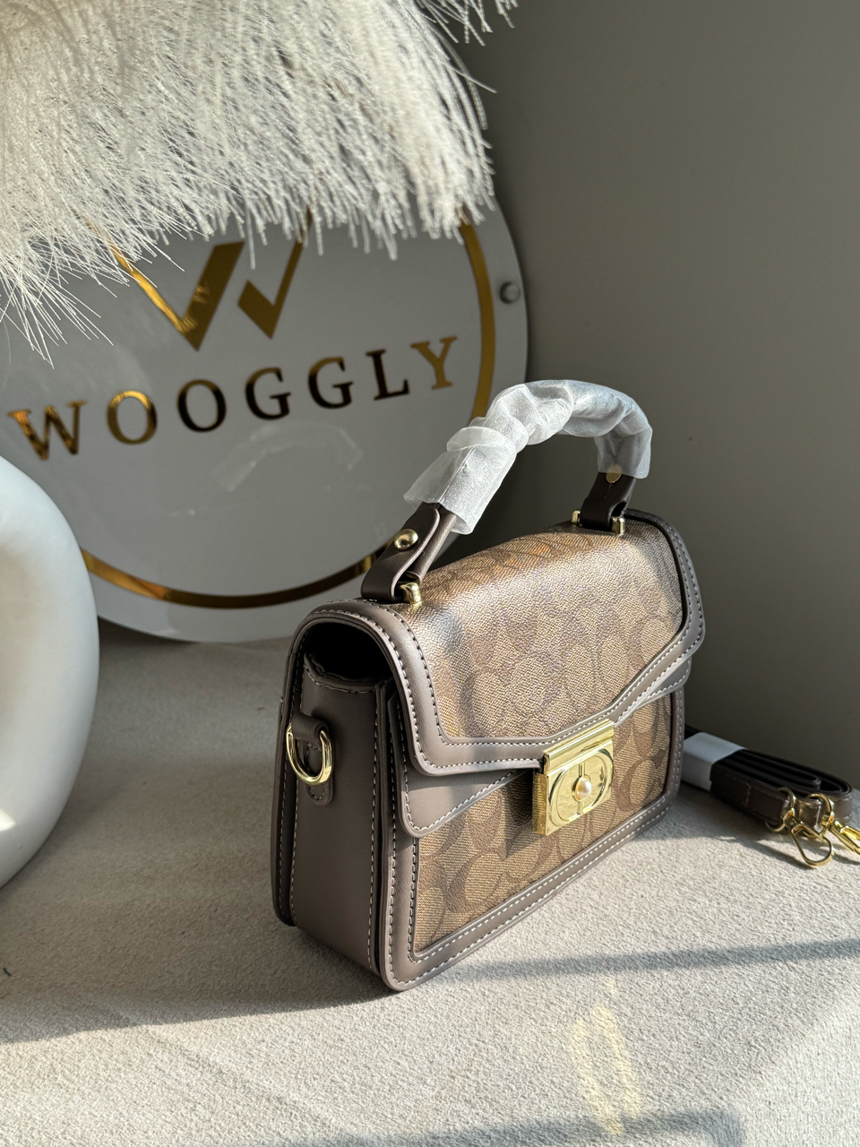 Mocha Pearl Accent Handbag - Ash Brown