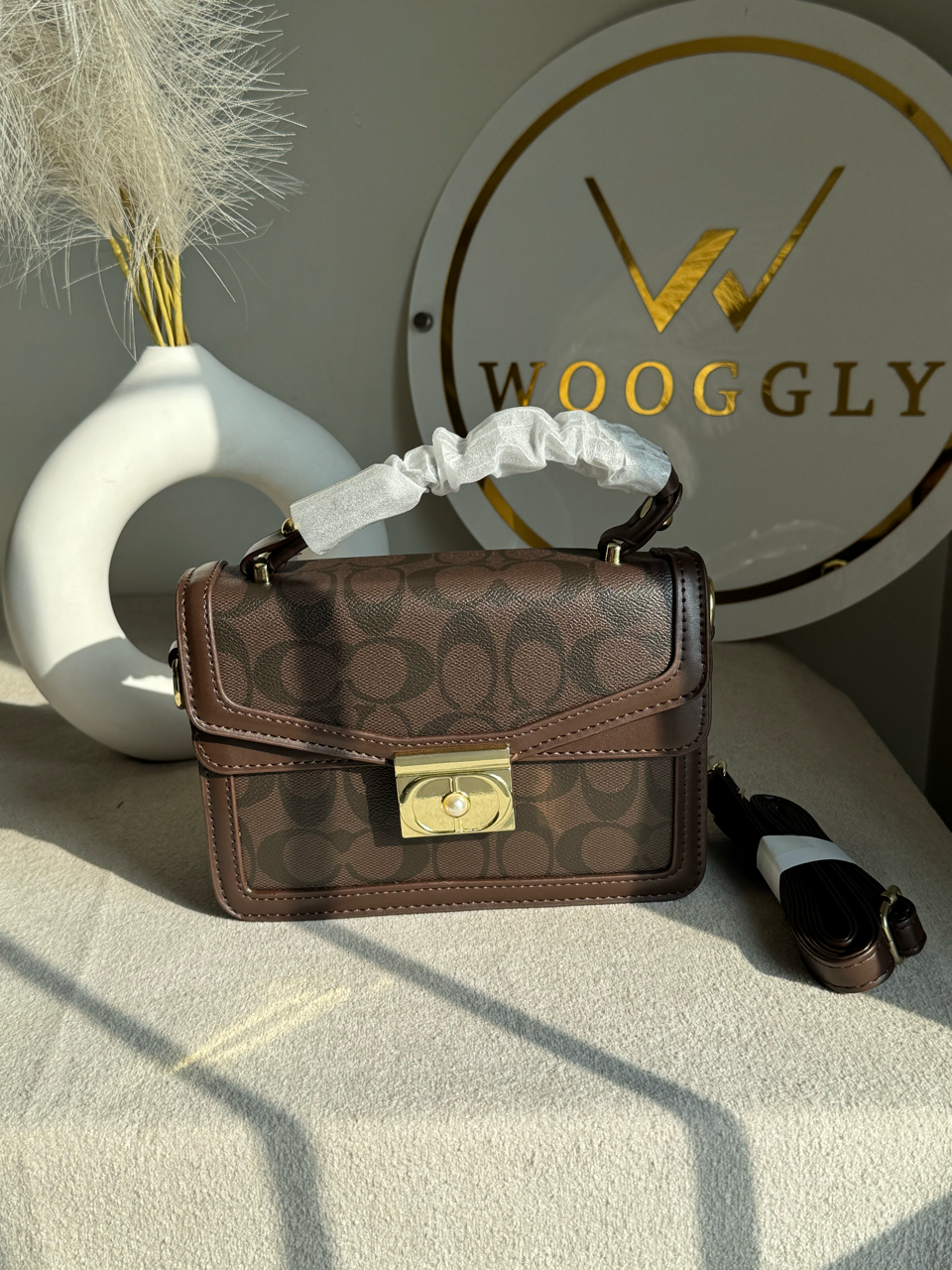 Mocha Pearl Accent Handbag - Dark Brown