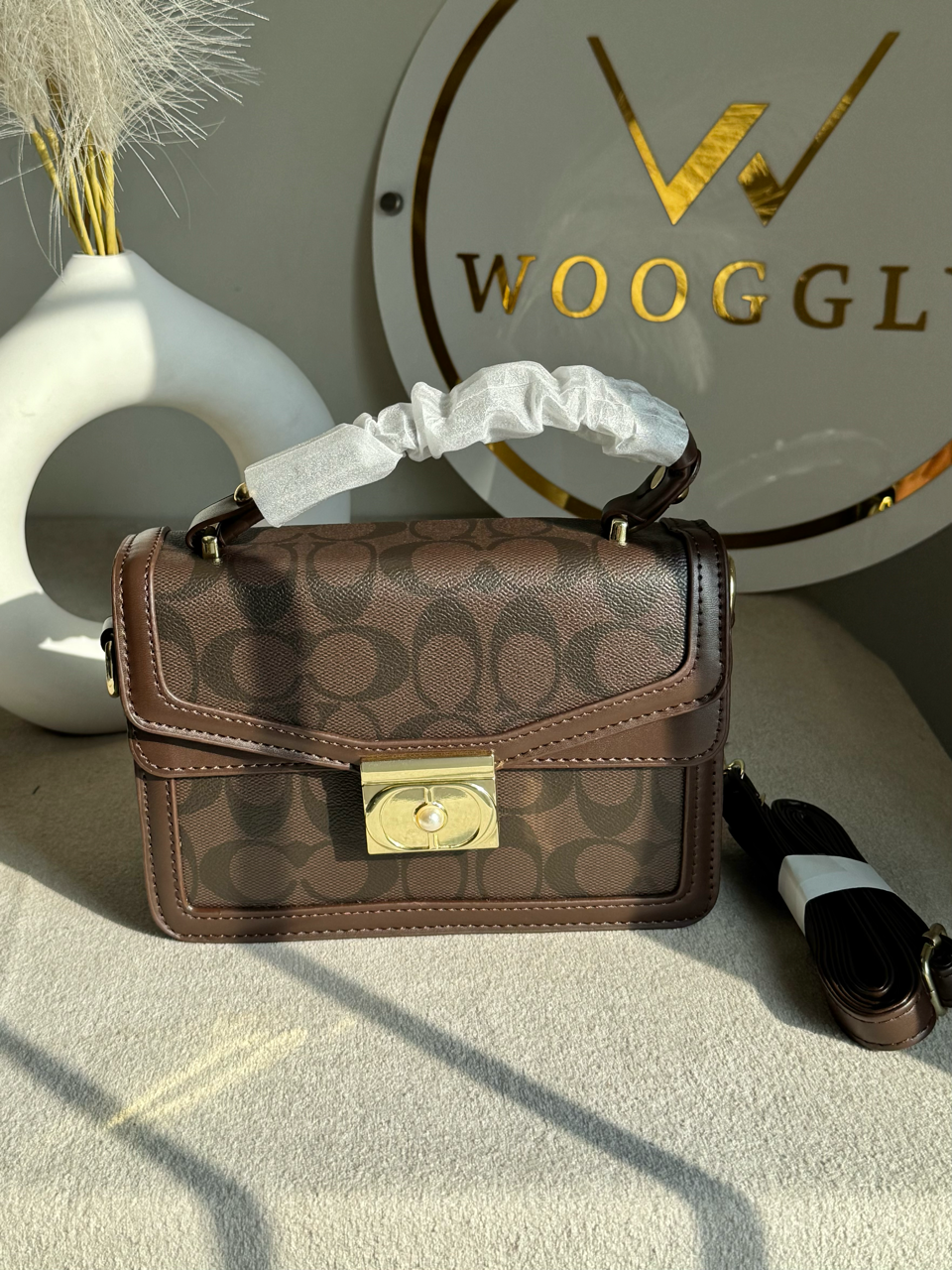 Mocha Pearl Accent Handbag - Dark Brown