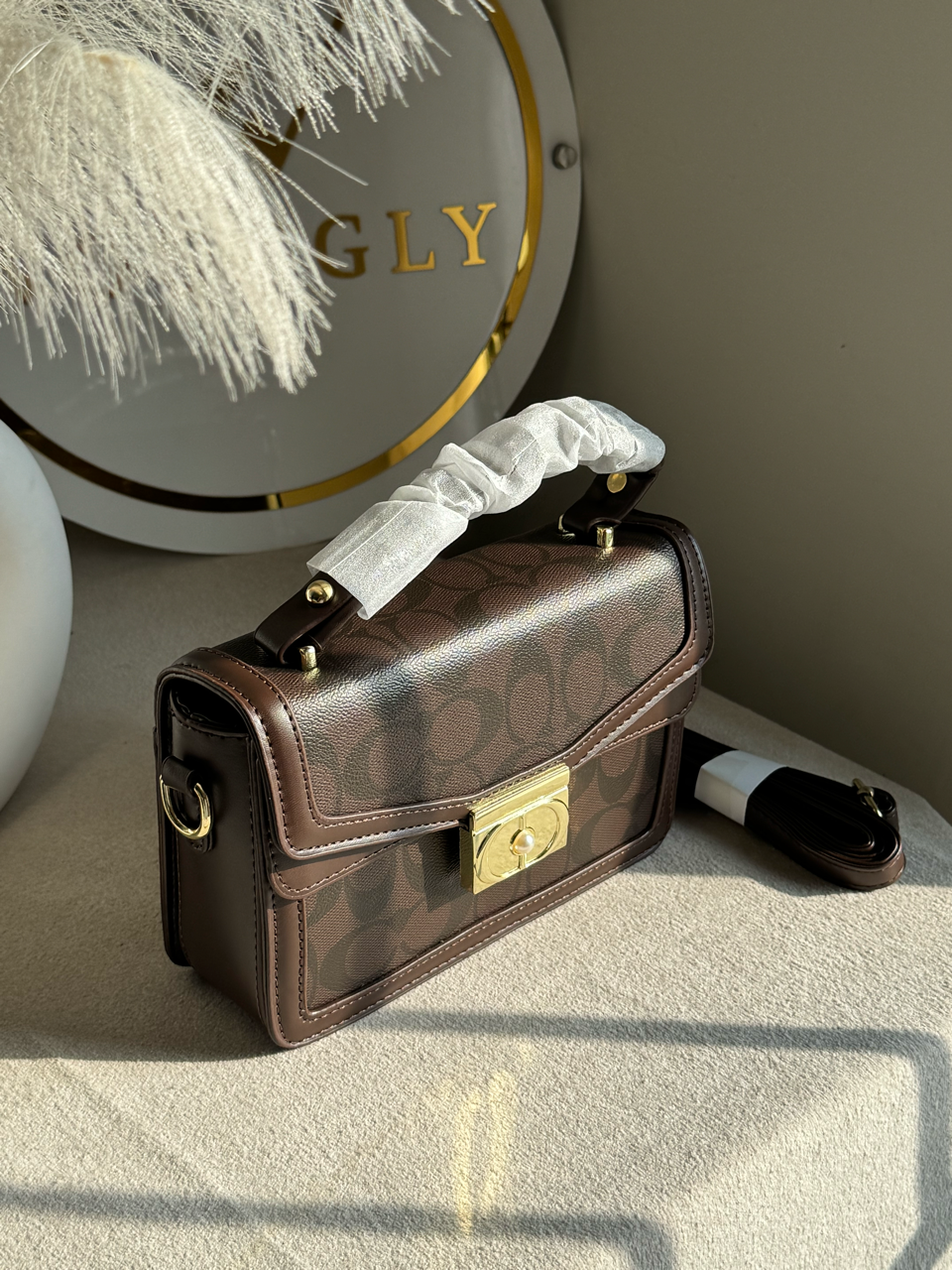 Mocha Pearl Accent Handbag - Dark Brown
