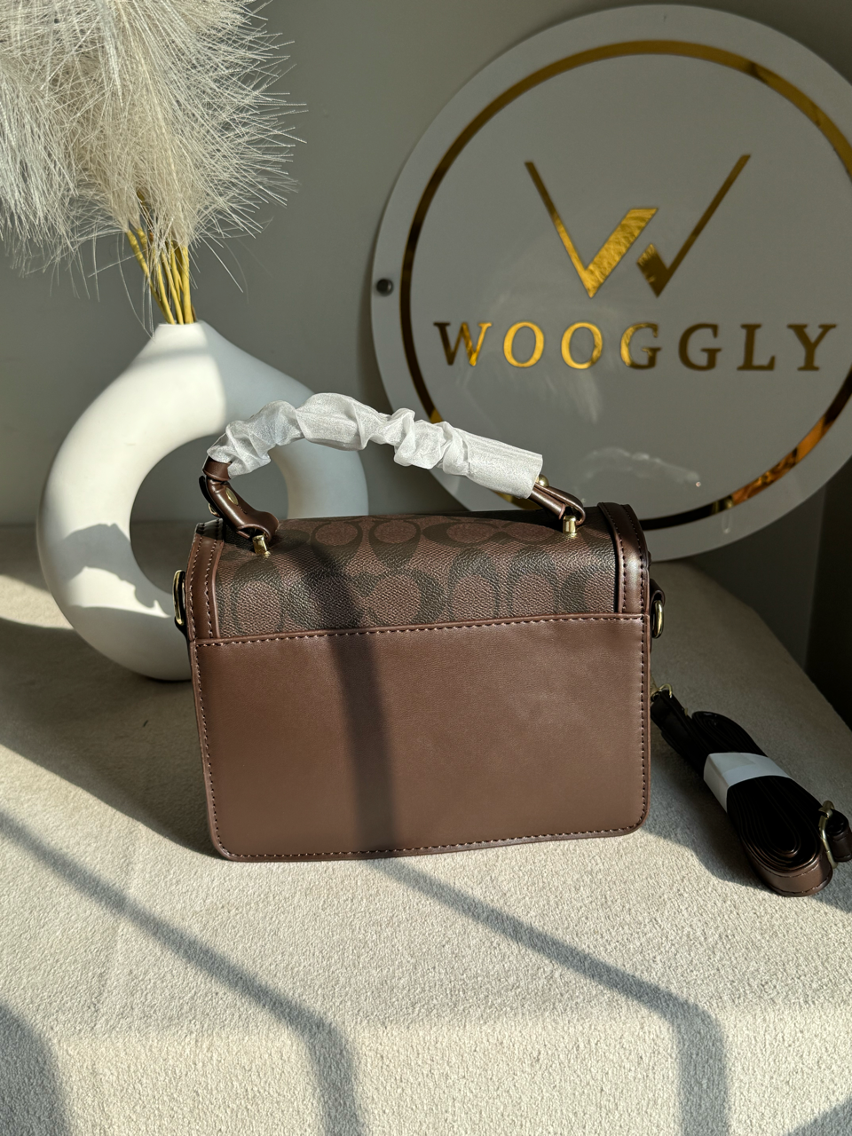 Mocha Pearl Accent Handbag - Dark Brown