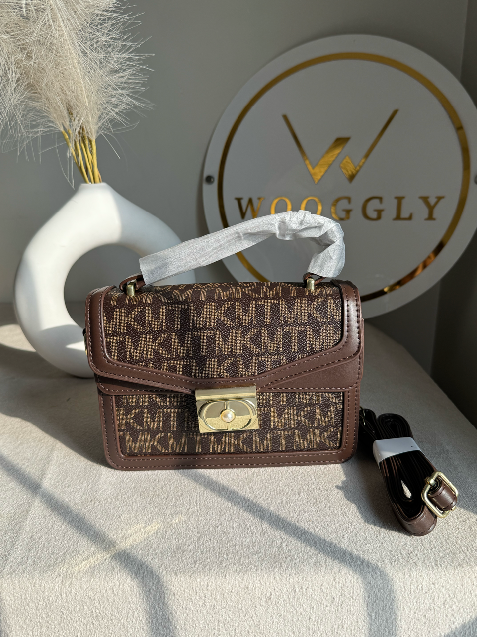 Belle Pearl Accent Handbag - Brown