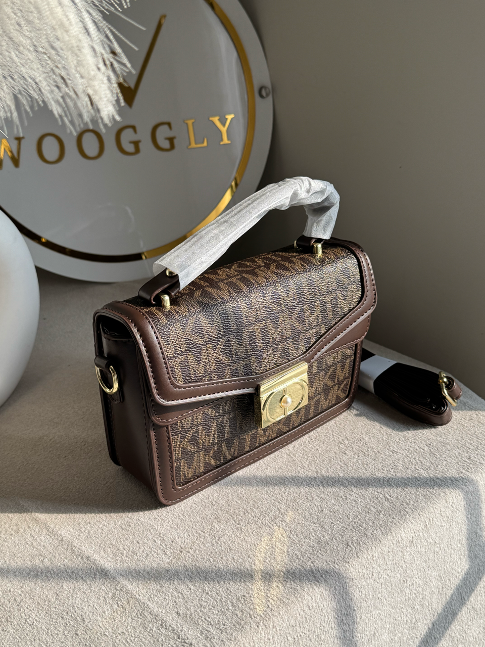 Belle Pearl Accent Handbag - Brown