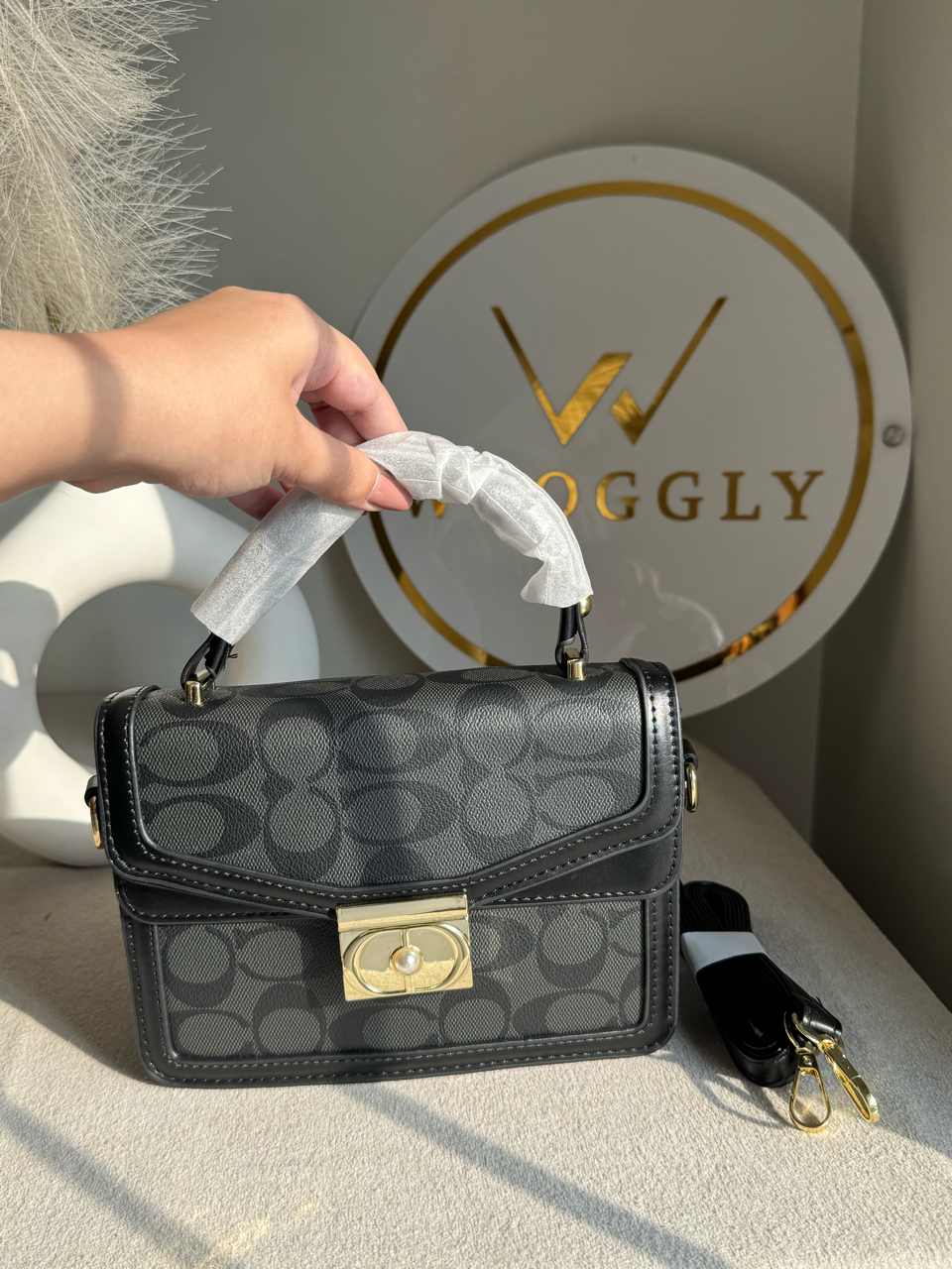 Pearl Accent Handbag - Black