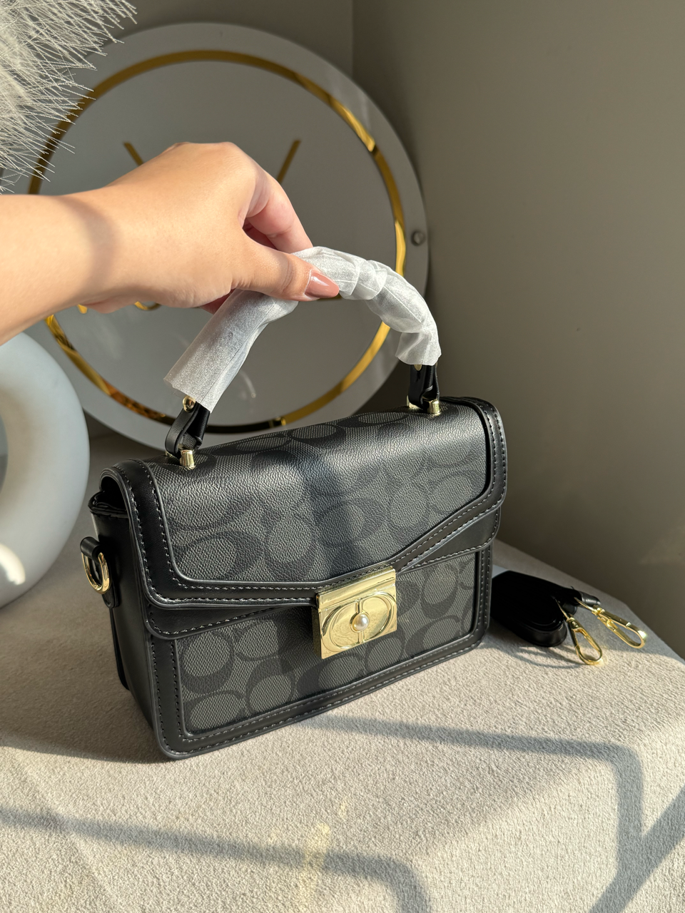 Pearl Accent Handbag - Black