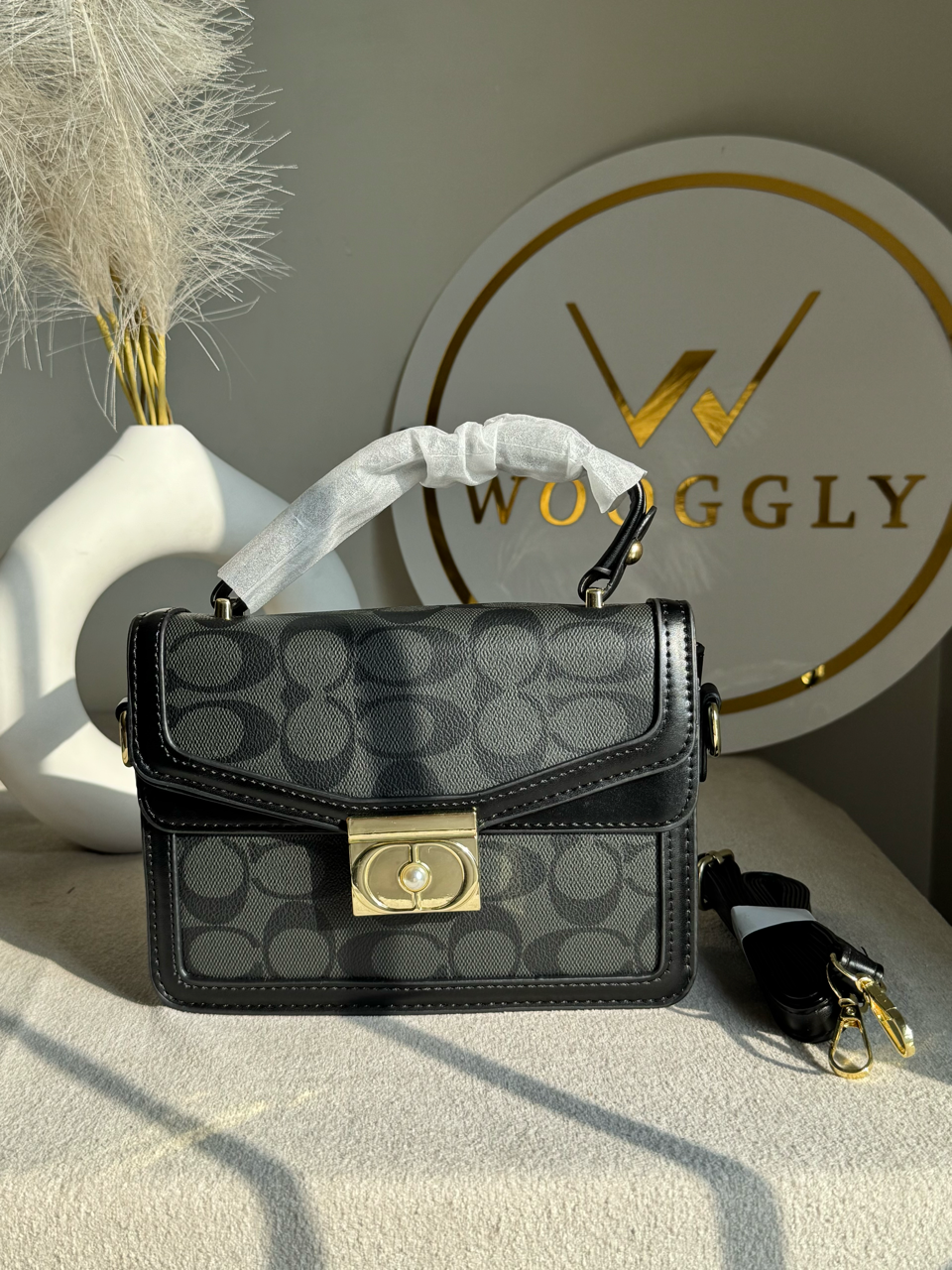 Pearl Accent Handbag - Black