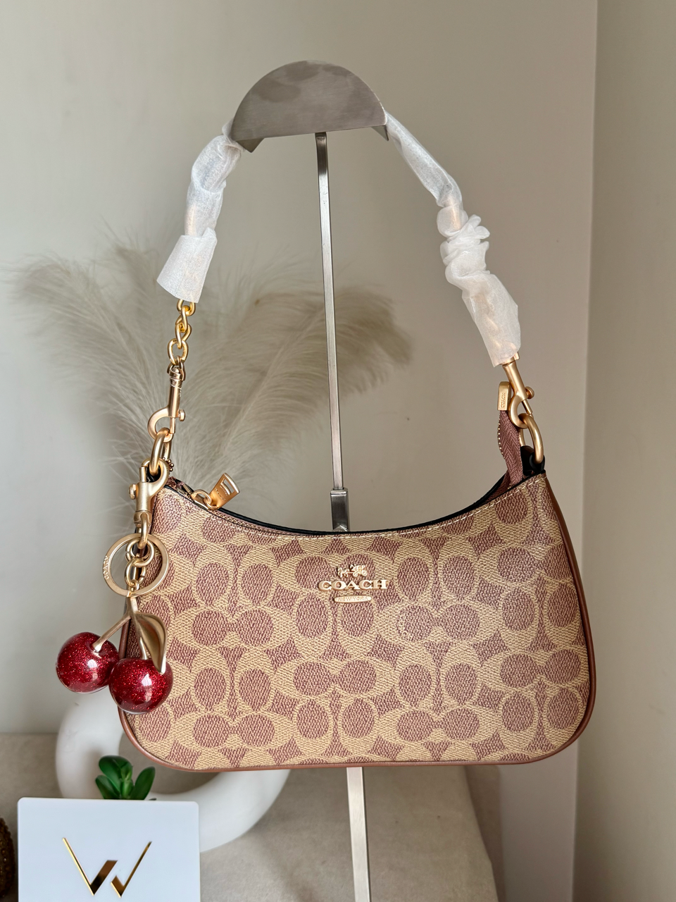 COACH Teri Premium with Coach Cherry Charm - Apricot Brown with Box Packing