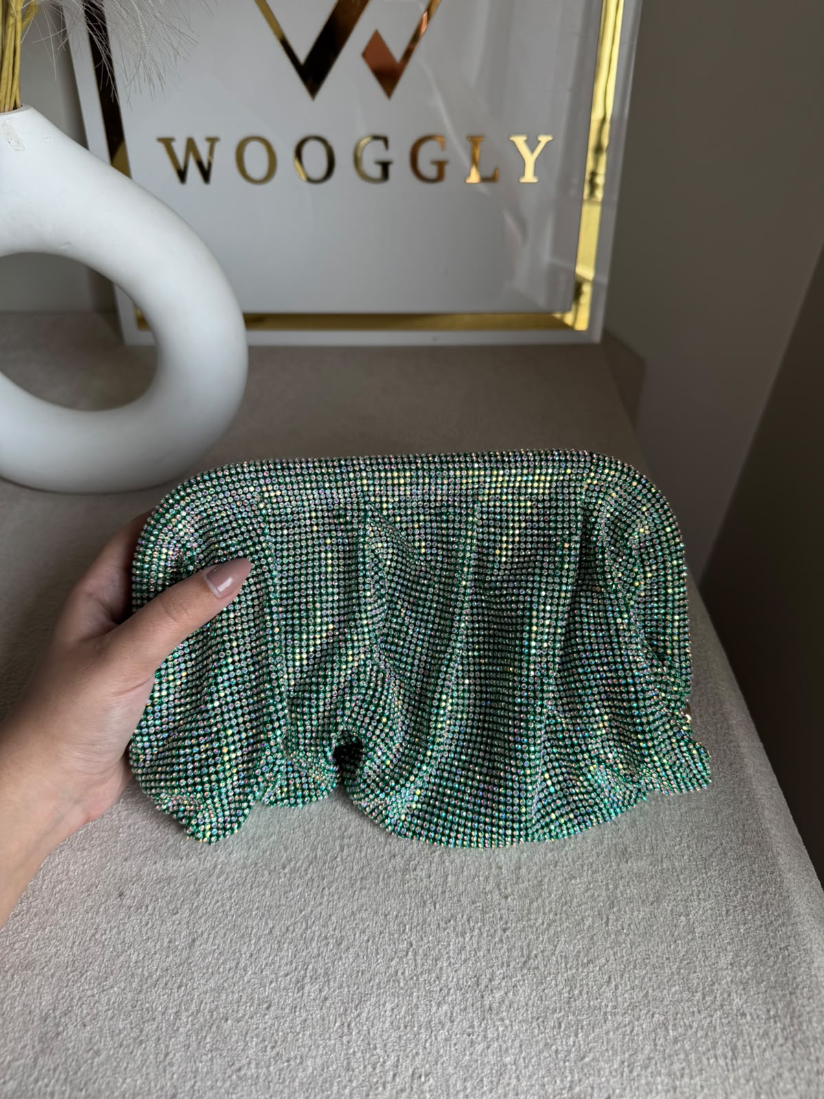Viral High Quality Rhinestone Clutch with Chain - Aqua Royale