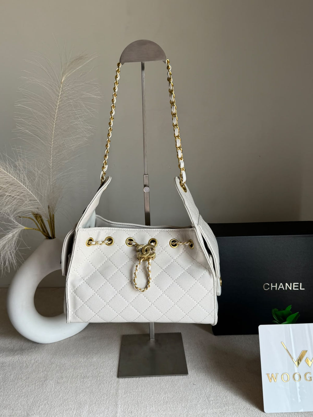 Viral Premium Chanel Bag with Box Packing - Cream