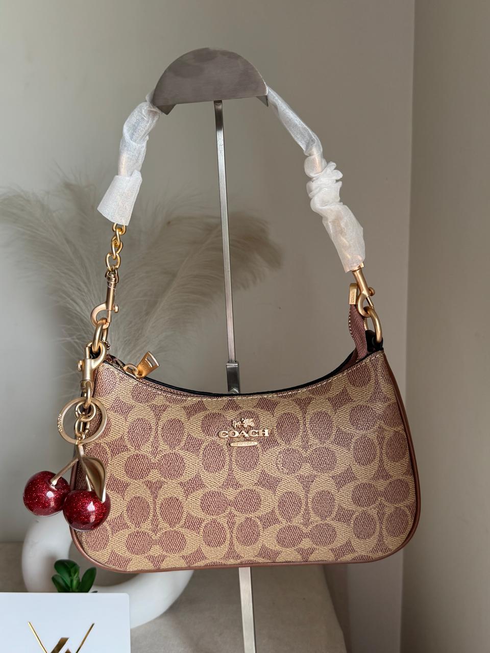 COACH Teri Premium with Coach Cherry Charm - Apricot Brown with Box Packing