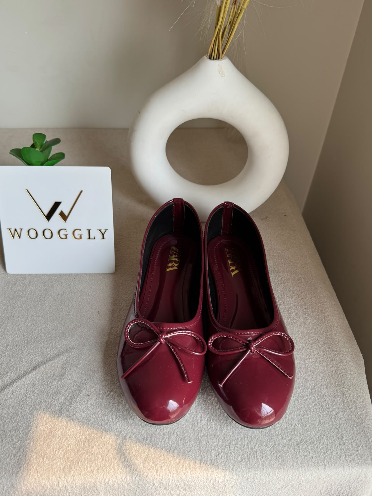 Zara Patent Bow Ballet Pumps – Cherry Burgundy