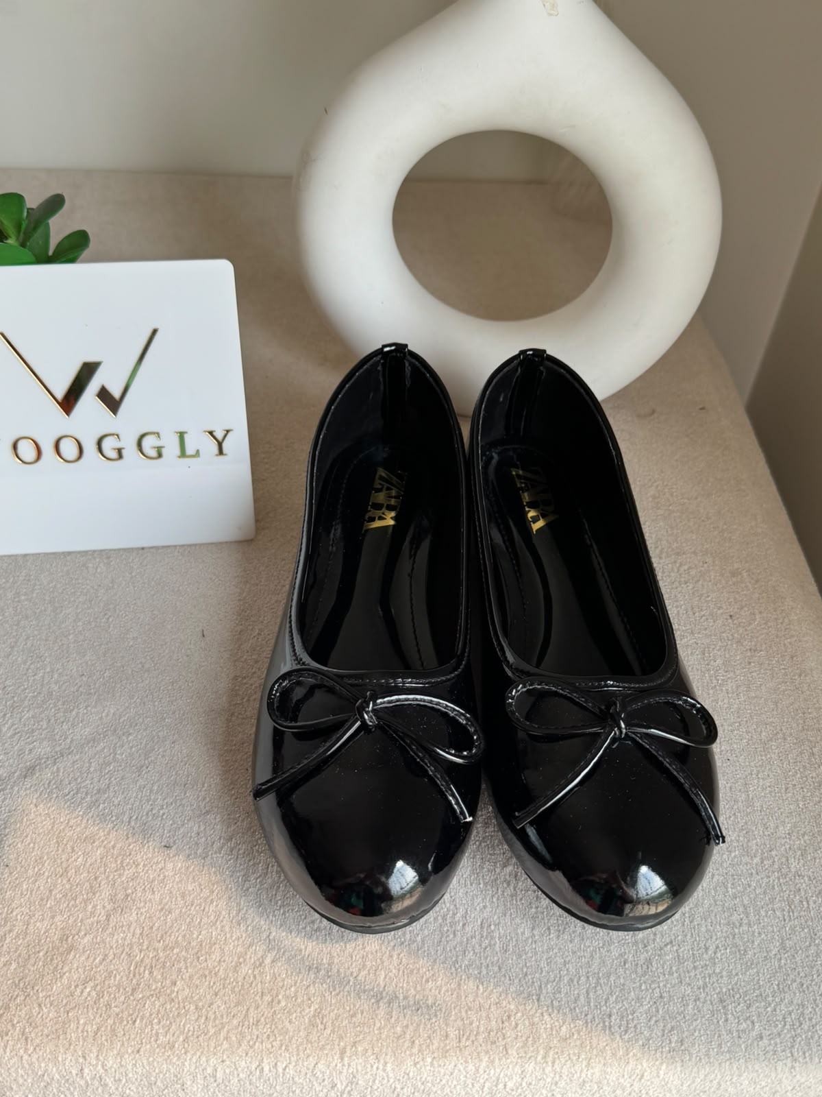Zara Patent Bow Ballet Pumps – Black