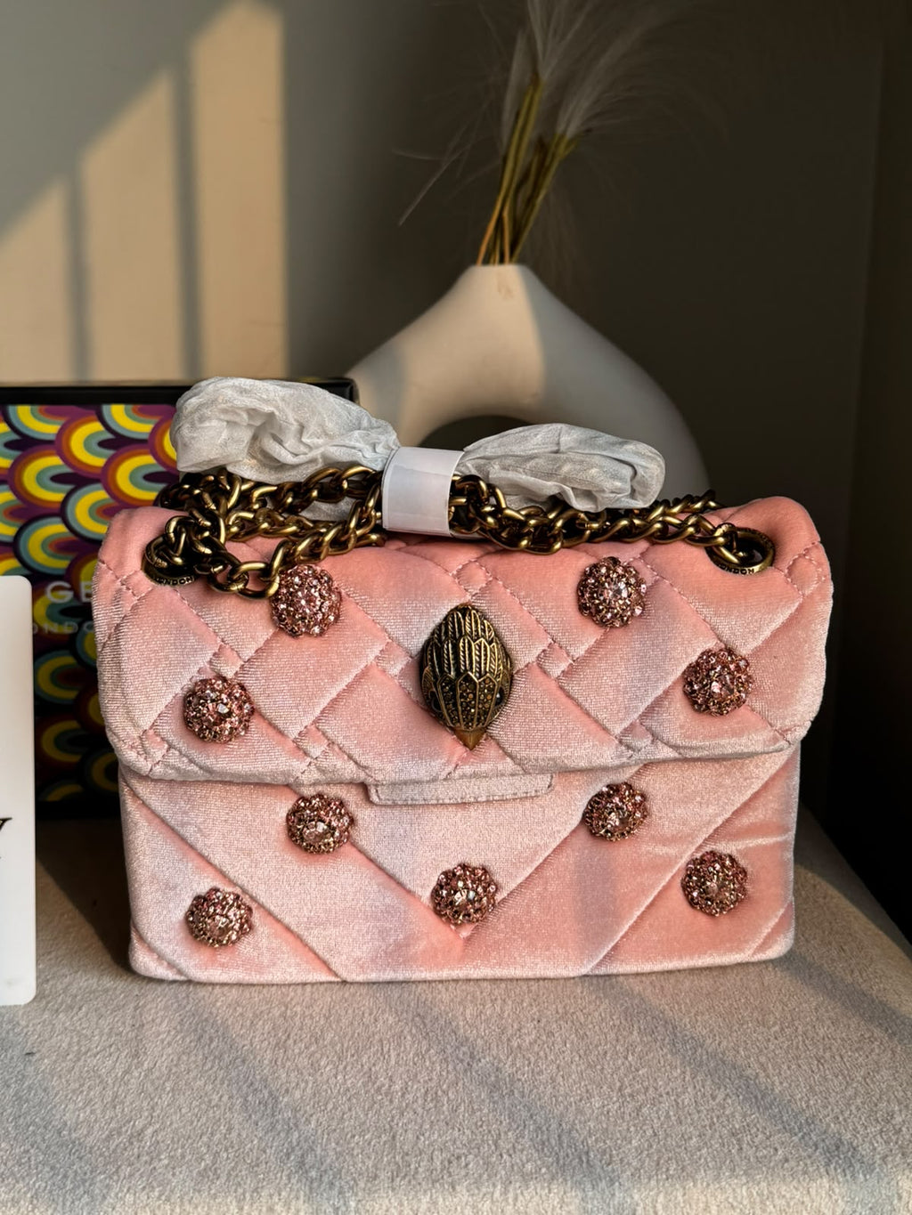 Viral Kurt Geiger Quilted Velvet Shoulder Bag - Pink