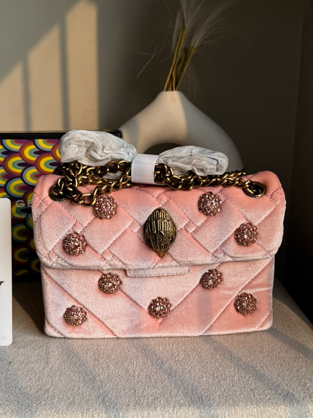 Viral Kurt Geiger Quilted Velvet Shoulder Bag - Pink