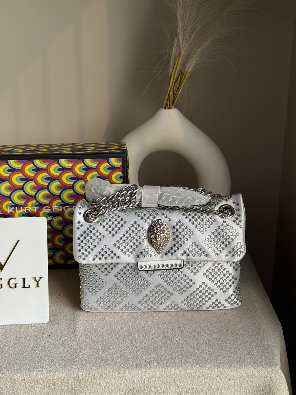 Viral Kurt Geiger Geometric Rhinestone Shoulder Bag - Grey