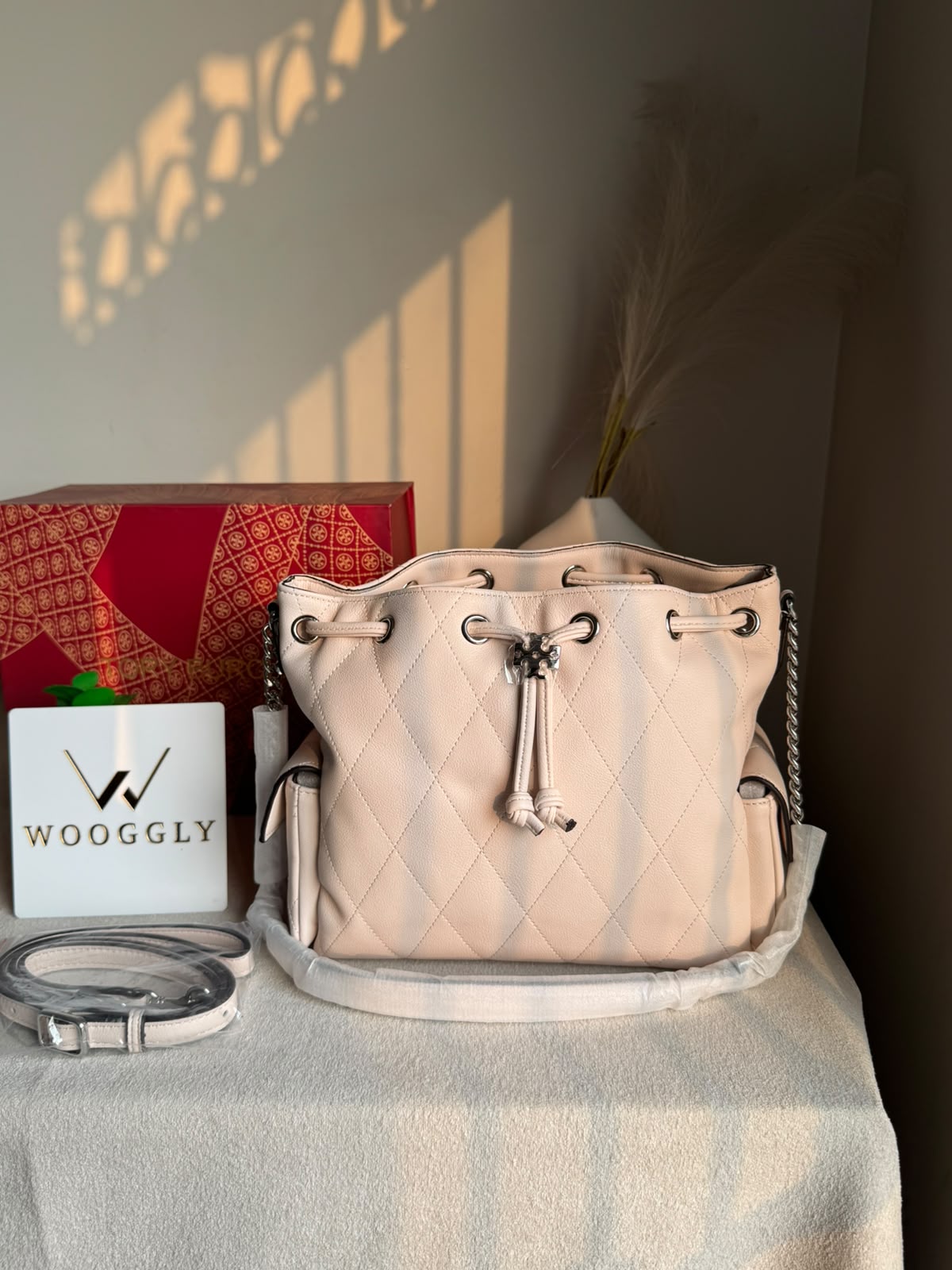 Viral Tory Burch Fleming Quilted Bag - Cream Beige with Box Packing