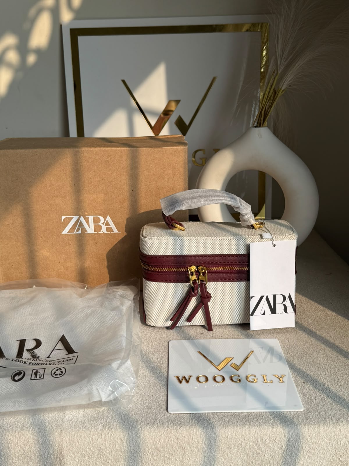 Viral Zara Bag- Cream & Maroon