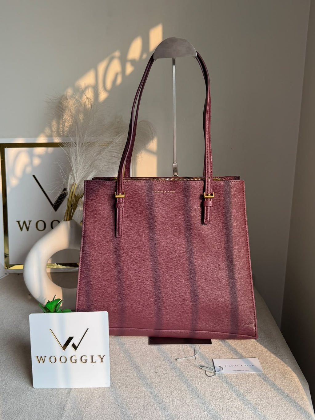 Everyday Essential Charles & Keith Tote Bag - Maroon