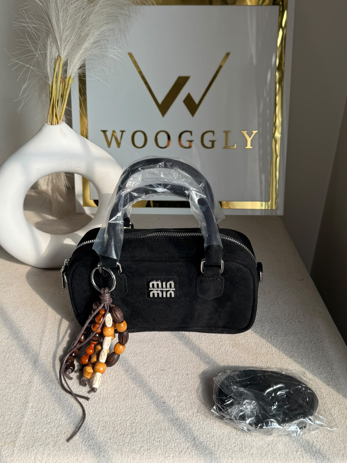 Min Min Suede Bucket Bag With Bag Charm - Black