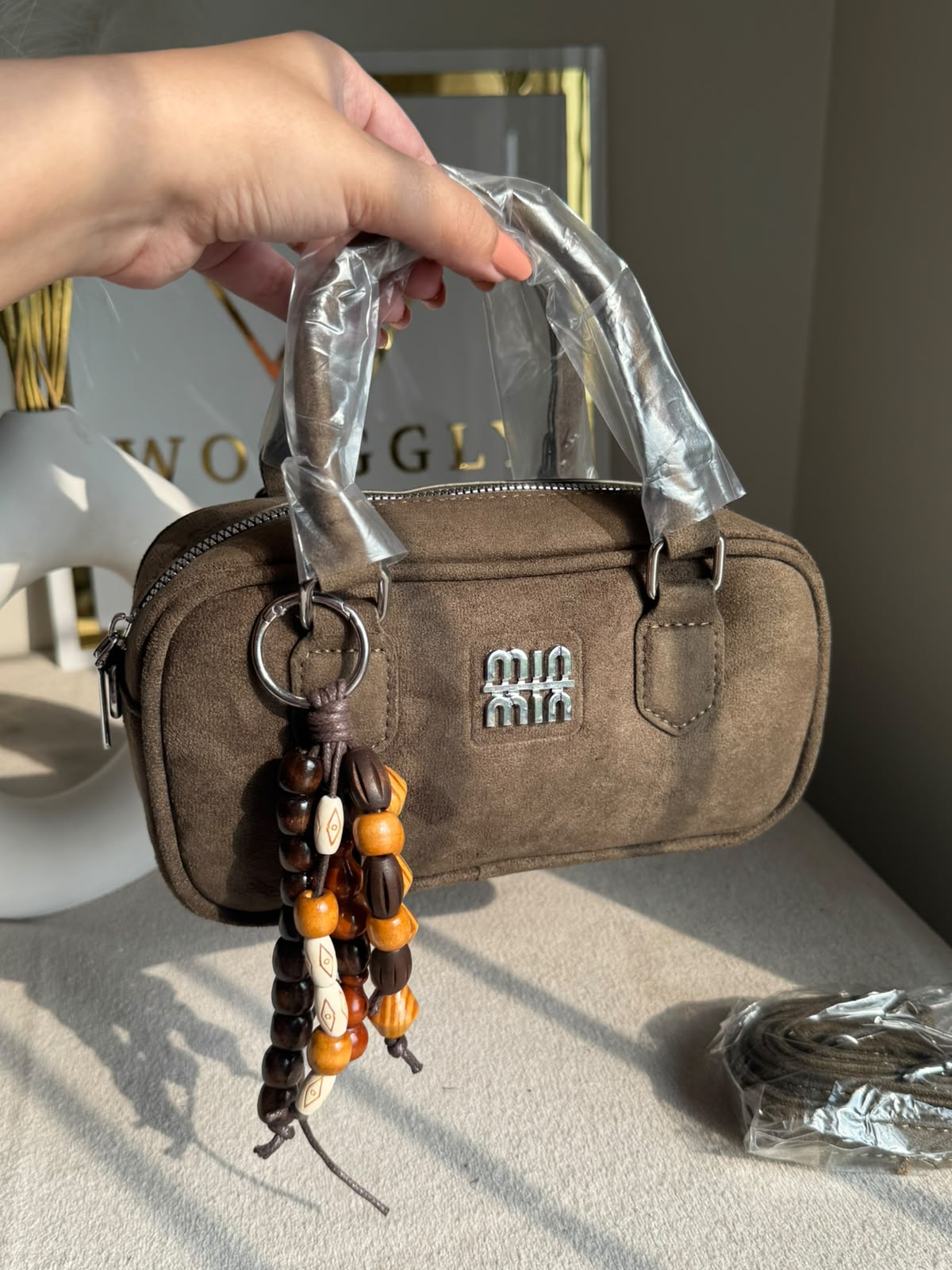Min Min Suede Bucket Bag With Bag Charm - Olive Green
