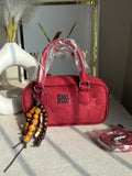 Min Min Suede Bucket Bag With Bag Charm - Red