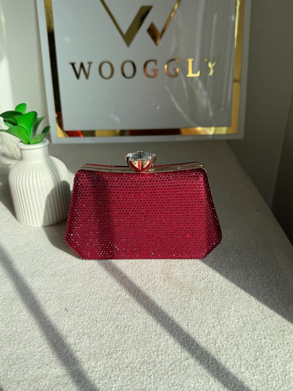 Soirée Shimmer Clutch - Ruby Red