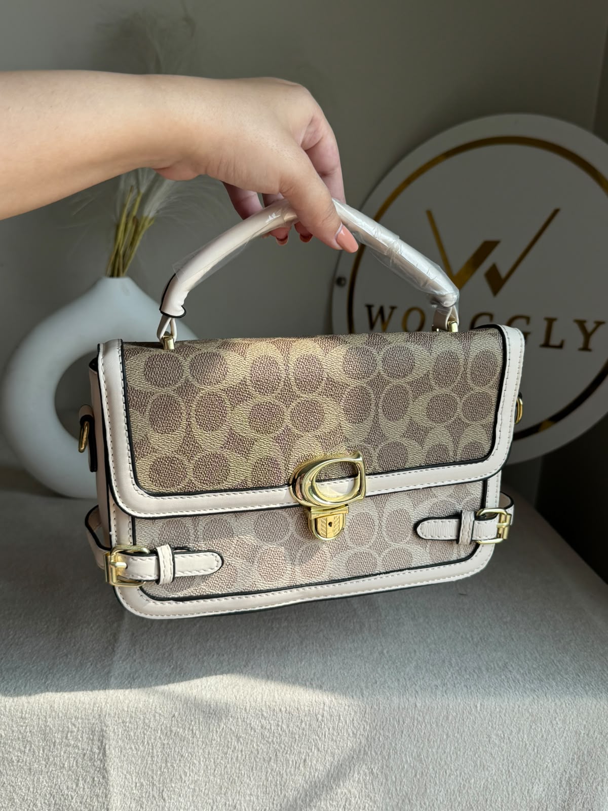 Coach Inspired Opulence Bag - Natural Beige & White