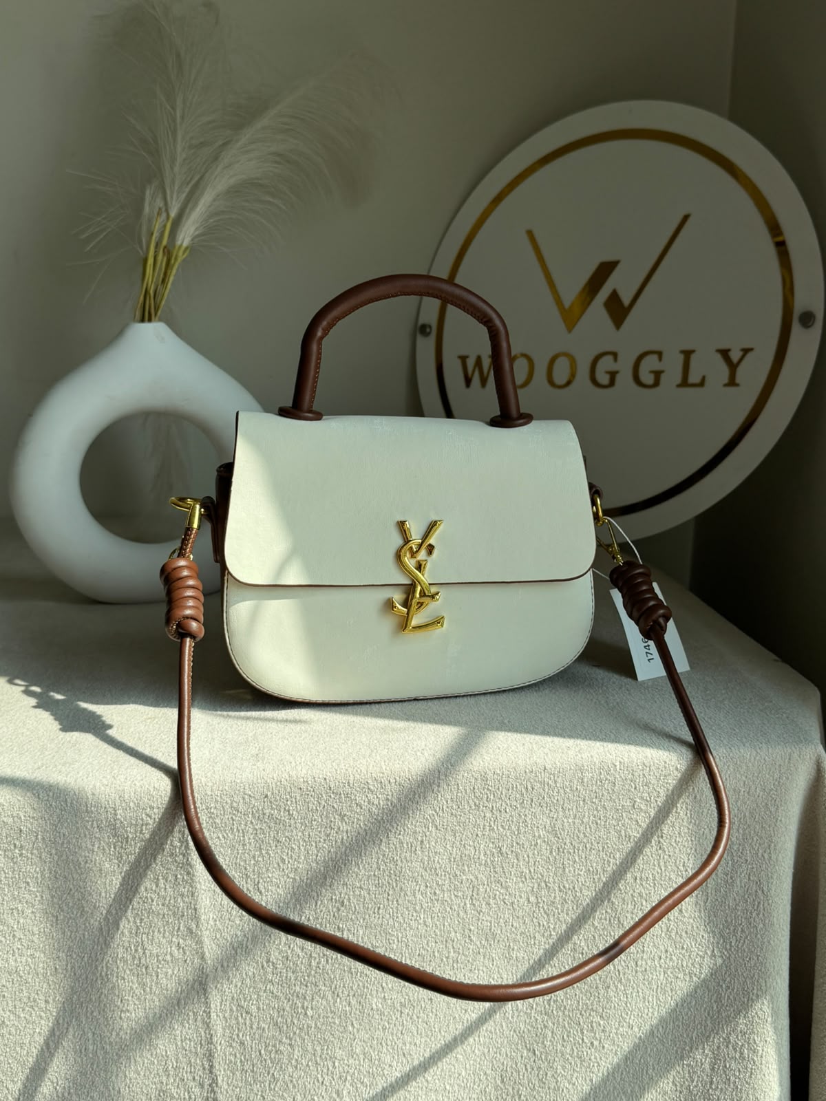 Grand Aura Top-Handle Bag - White & Brown