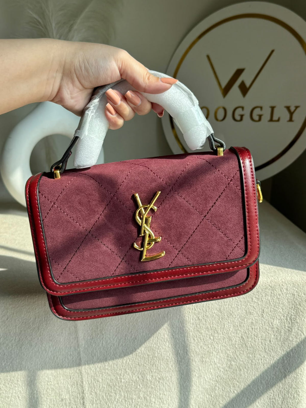 YSL Luxury Quilted Flap Top-Handle Crossbody Bag - Maroon