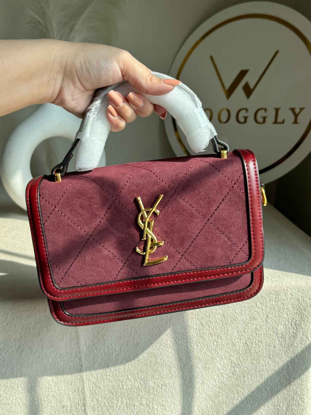 YSL Luxury Quilted Flap Top-Handle Crossbody Bag - Maroon