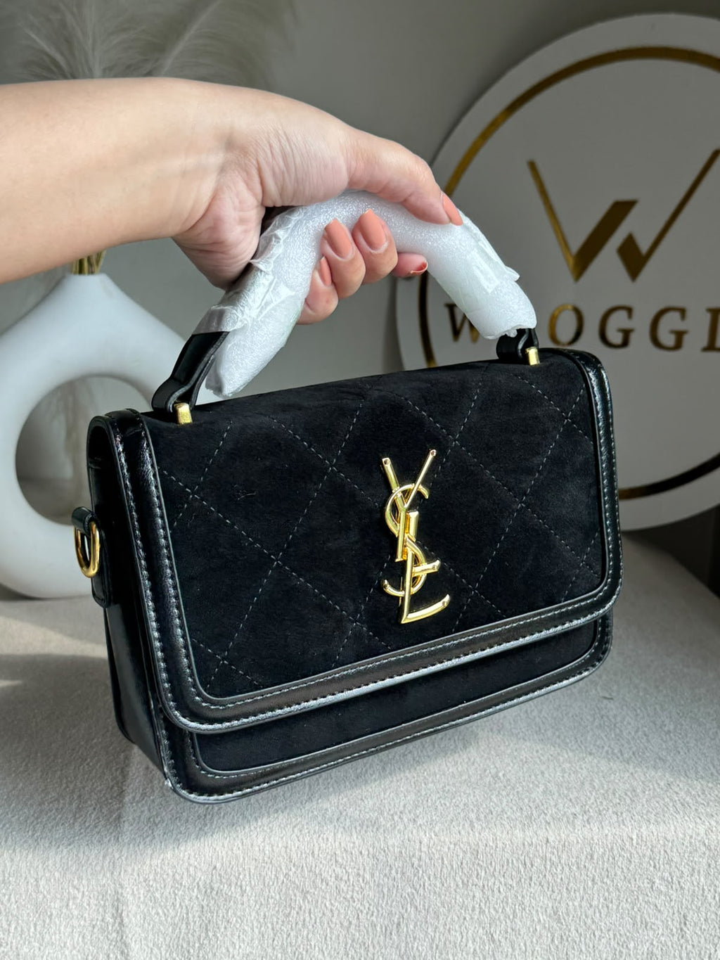 YSL Luxury Quilted Flap Top-Handle Crossbody Bag - Black