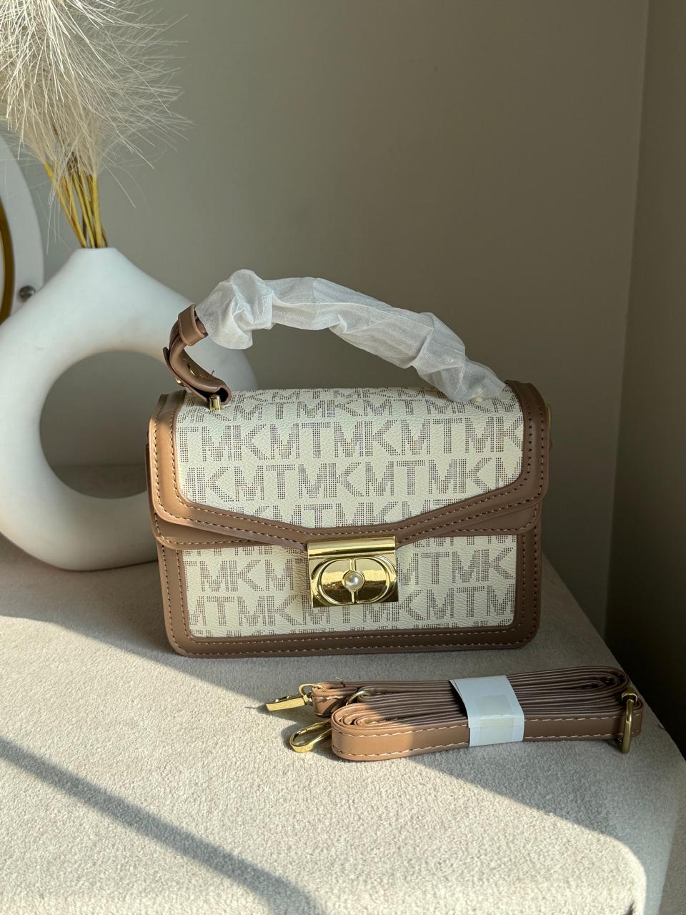 Belle Pearl Accent Handbag - Beige Tan