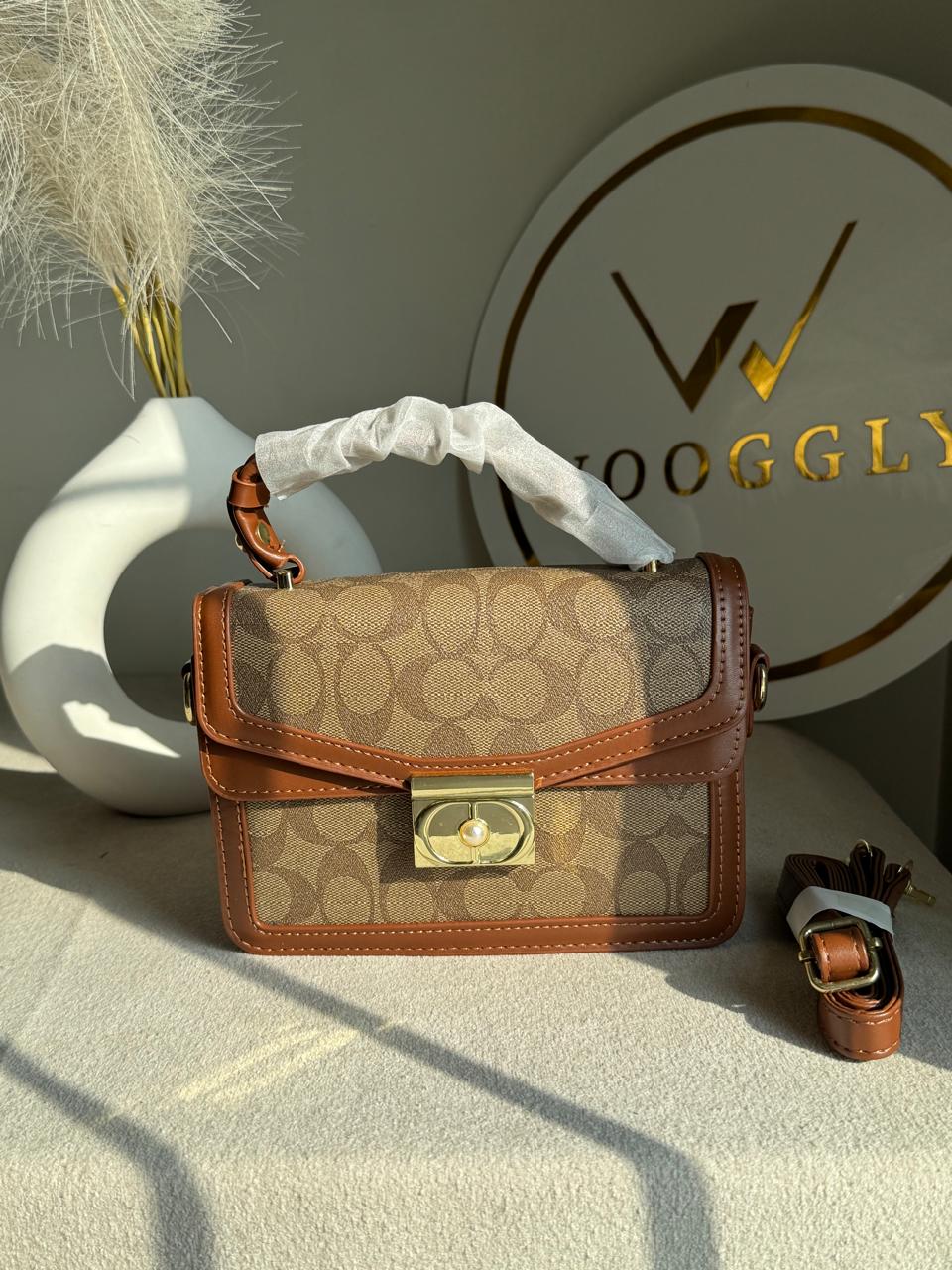 Mocha Pearl Accent Handbag - Chestnut Brown