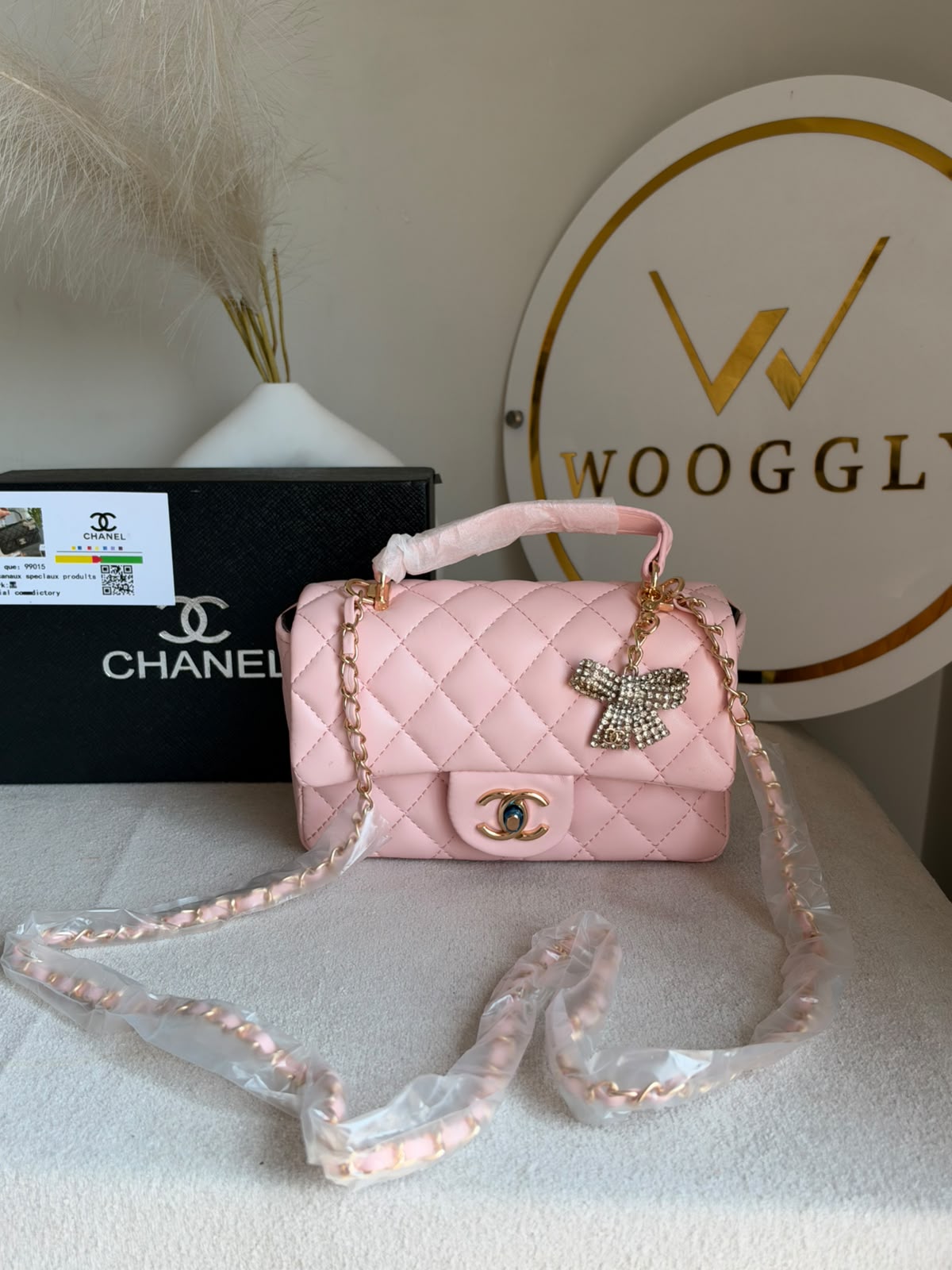 Daily Muse Quilted Crossbody Bag with Bow Charm with Box Packing - Pink