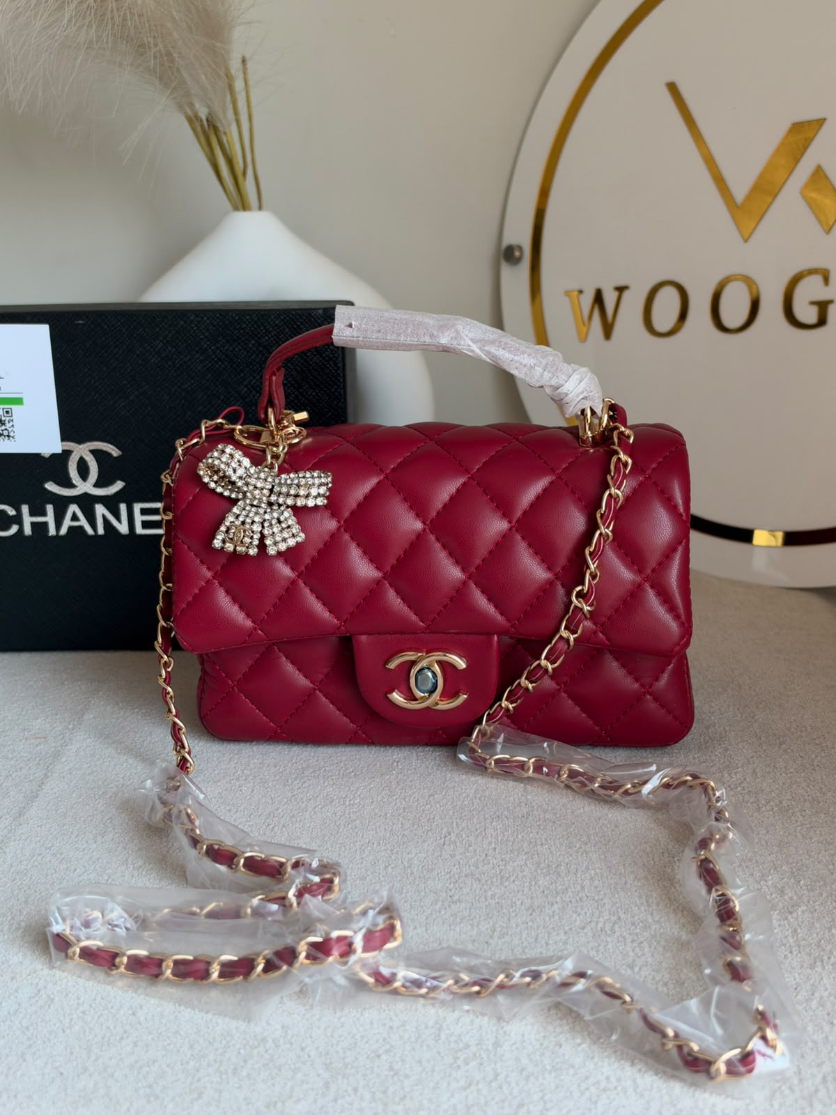Daily Muse Quilted Crossbody Bag with Bow Charm & Box Packing - Maroon
