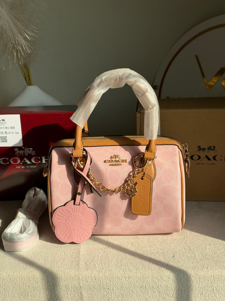 Rowan Satchel With Chains & Charm Box Packing (Medium Size) - Pink