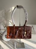 Ruched Shoulder Bag with Heart Charm With C & K Paper Bag - Brown