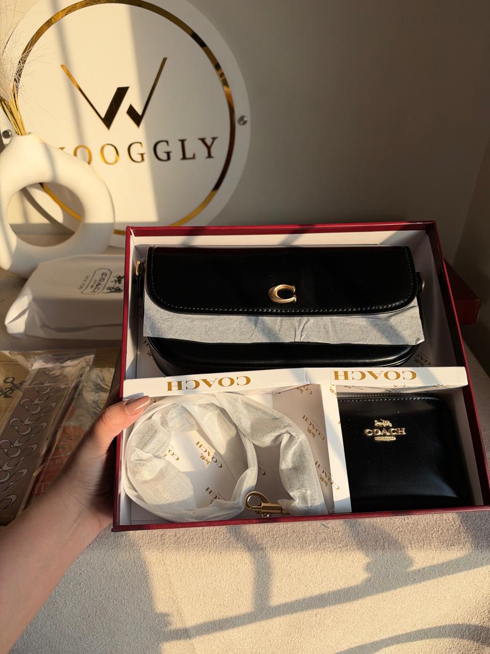 High Quality Gift Set With Wallet & Silk Scarf ( Box Packing) - Black