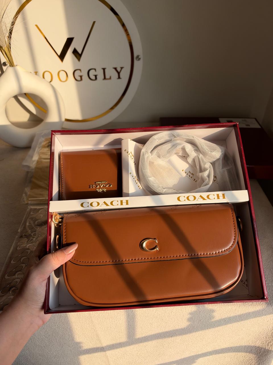 High Quality Gift Set With Wallet & Silk Scarf ( Box Packing) - Brown