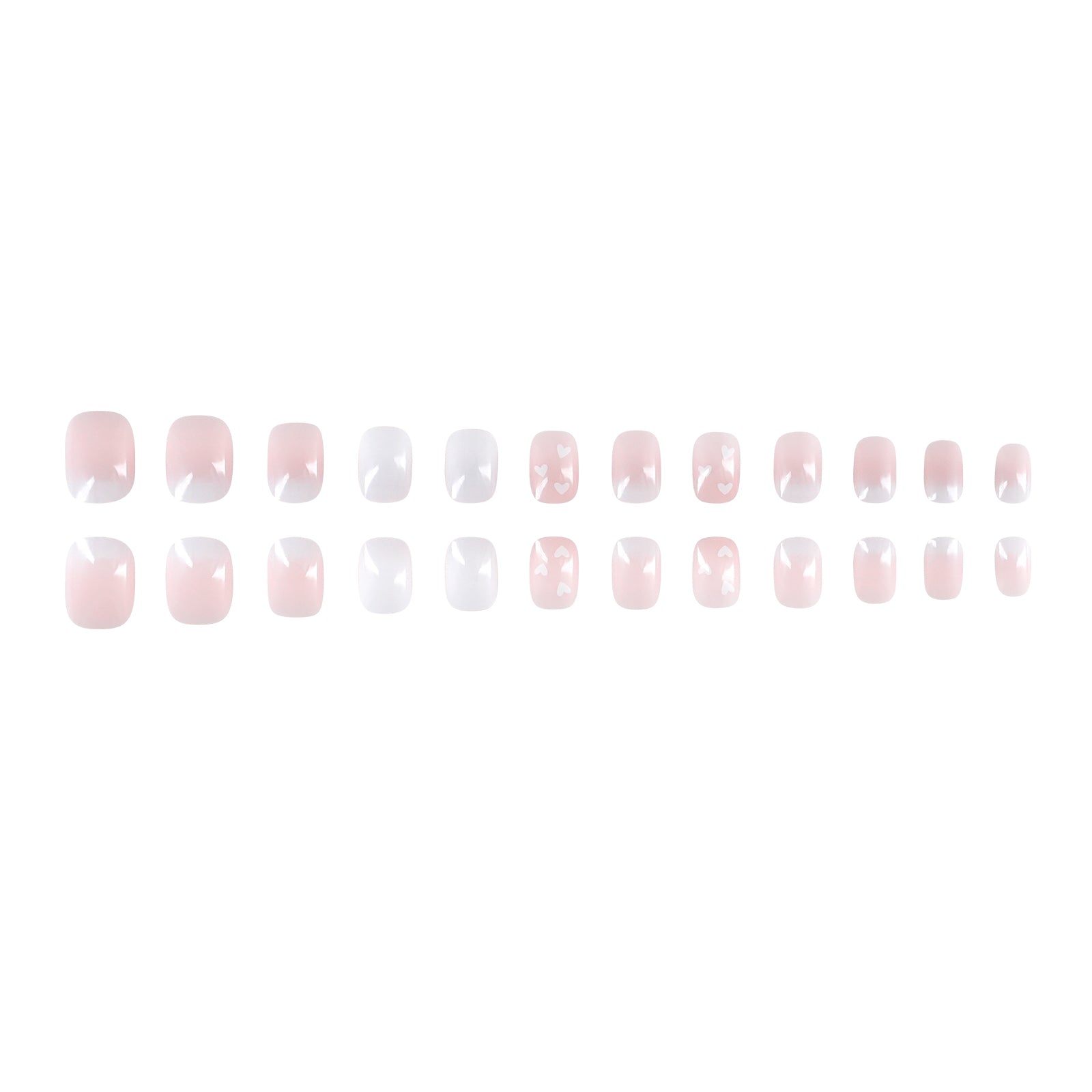 Square White & Pink Press On Nails - 24 Pieces Complete Kit