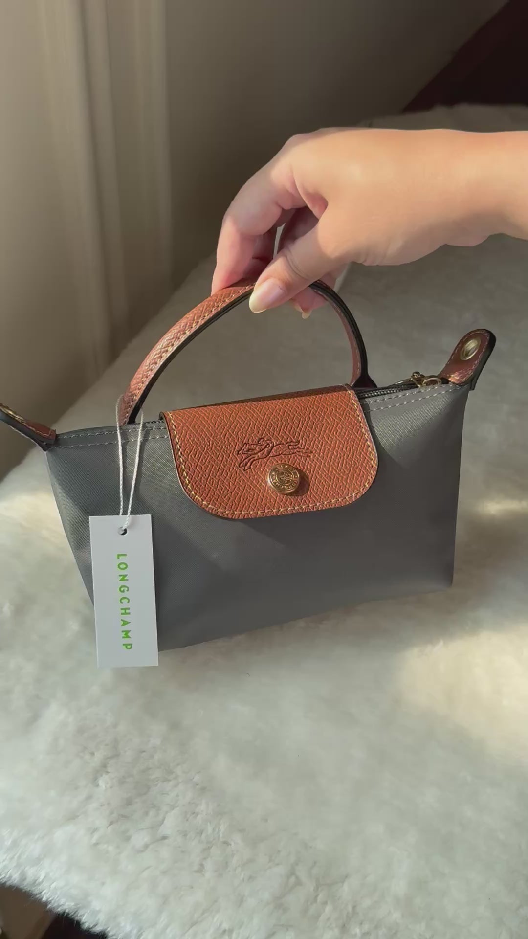 LongChamp Crossbody Bag with Strap - Grey (WITH BRAND LOGO)