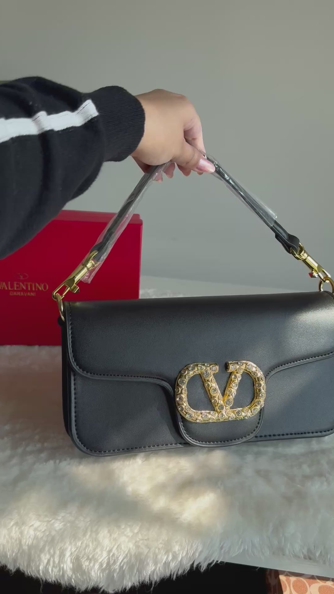 Valentino Loco with Jewel Logo PREMIUM Handbag with Box Packing - Black