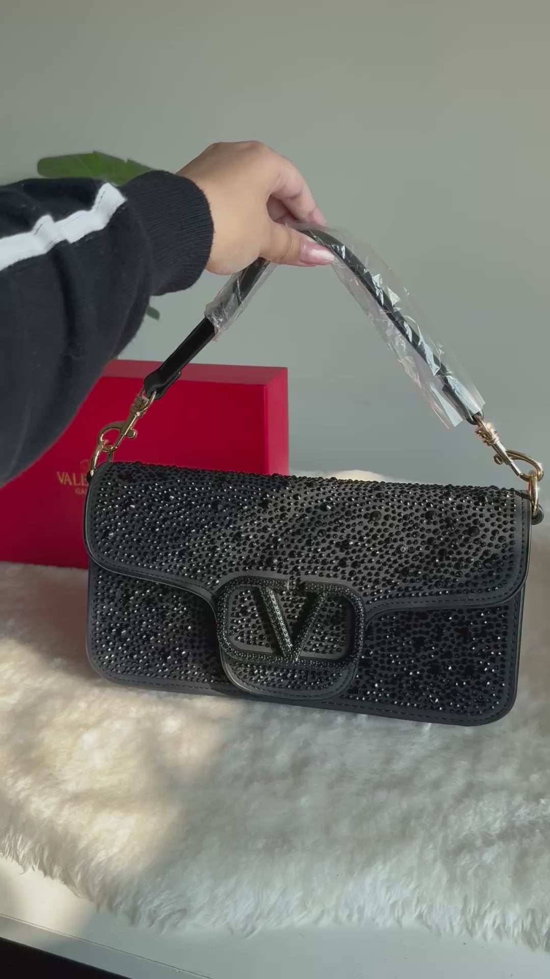 Valentino Loco Rhinestone PREMIUM Handbag with Box Packing - Black