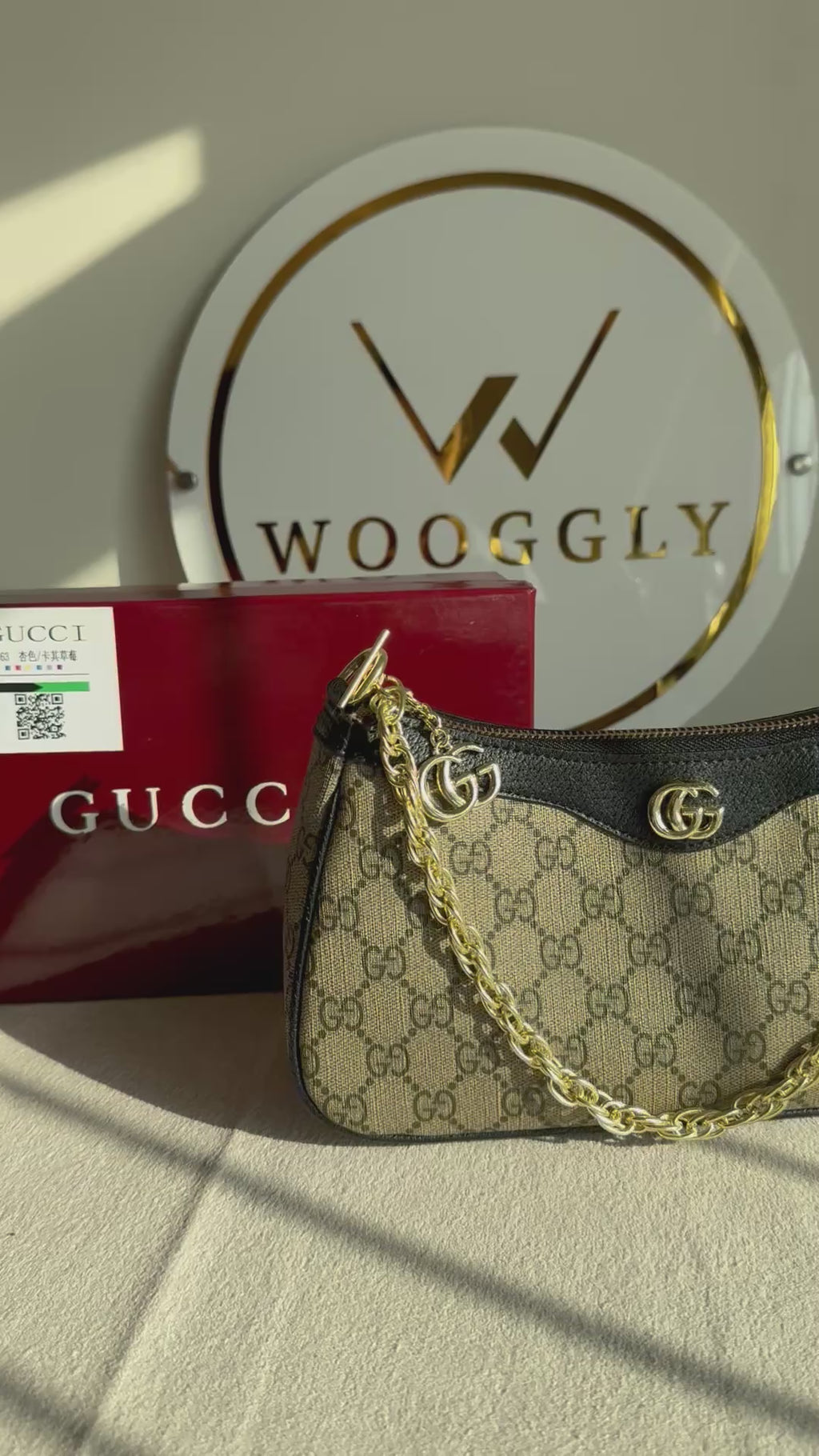 GUCCI Sling with Long Strap & Strawberry Charm - Signature Black with Box Packing